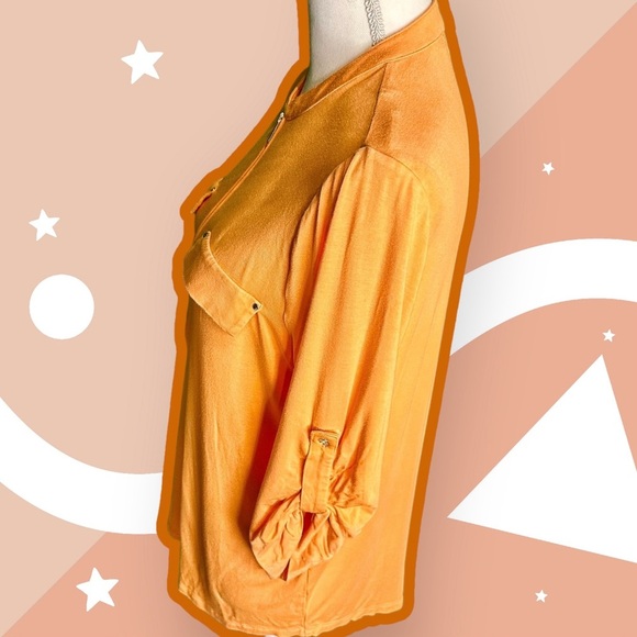 Calvin Klein Bright Orange Roll-Tab Sleeve 1/2 Zip Pocketed Top Size Medium - Picture 5 of 10